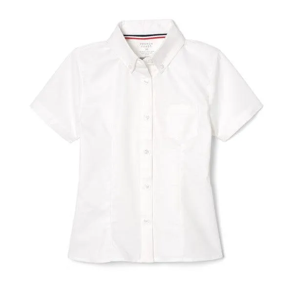 French Toast Girls School Uniform Short Sleeve Fitted Oxford Shirt - White - SE9284