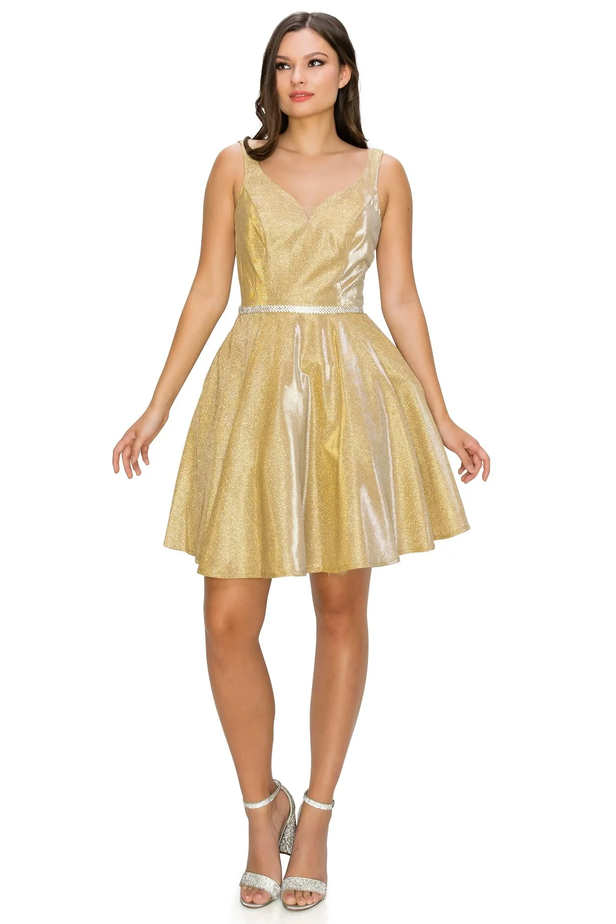 Gold V Neck Junior Bridesmaid Dress for Women, Sizes XS-3XL