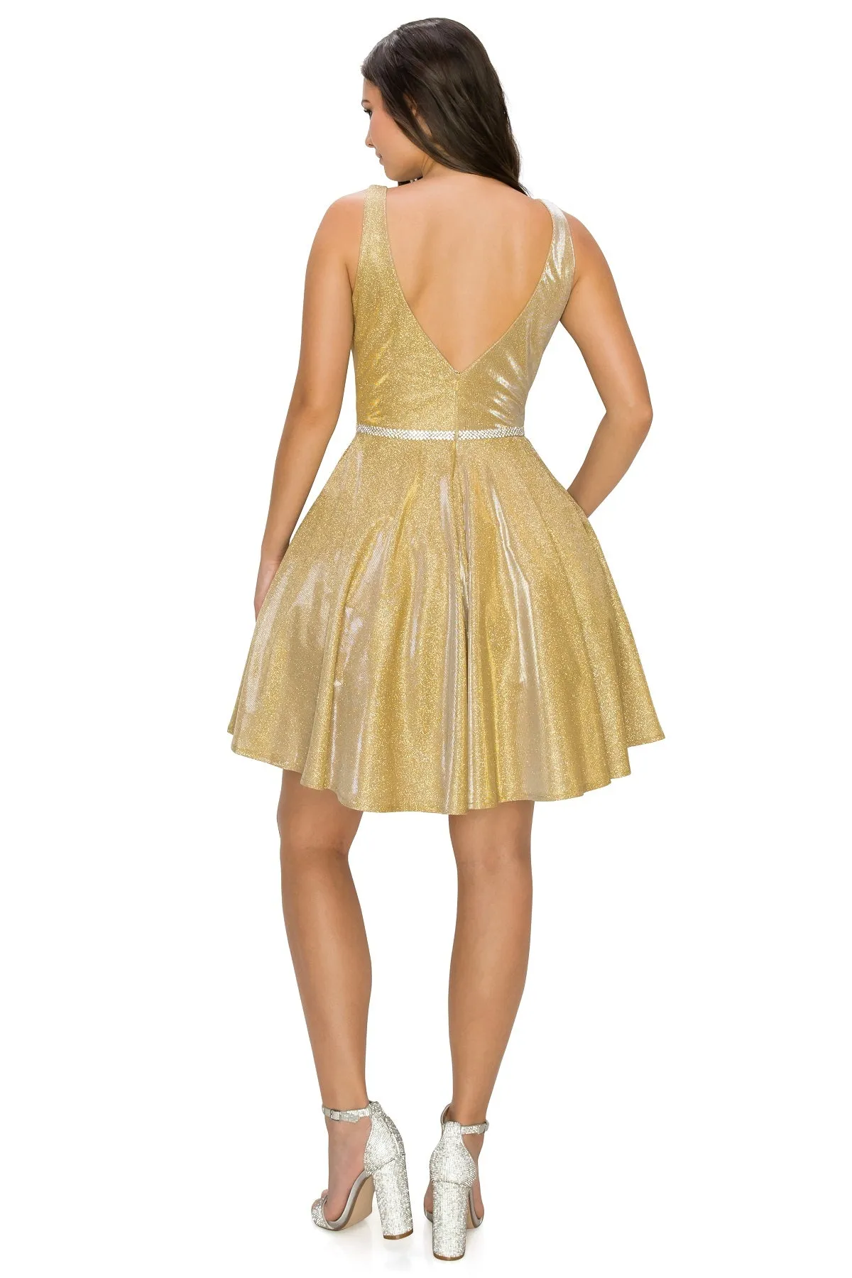 Gold V Neck Junior Bridesmaid Dress for Women, Sizes XS-3XL