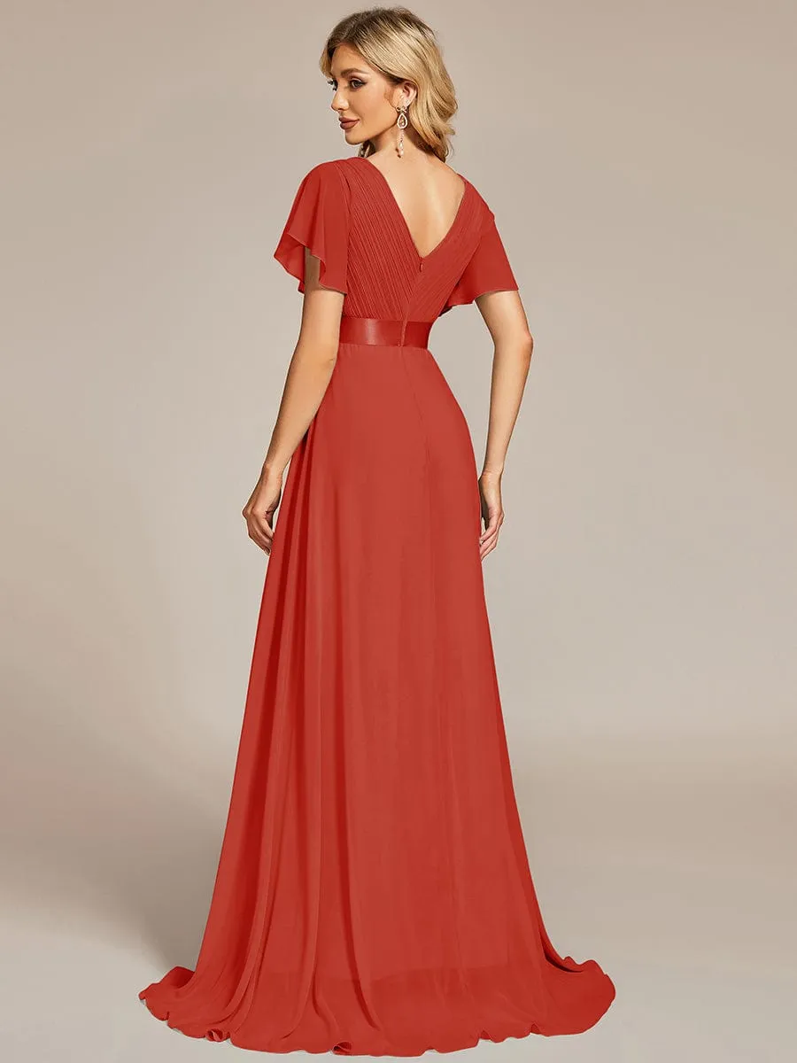 High Waist Short Sleeves Bridesmaid Dress