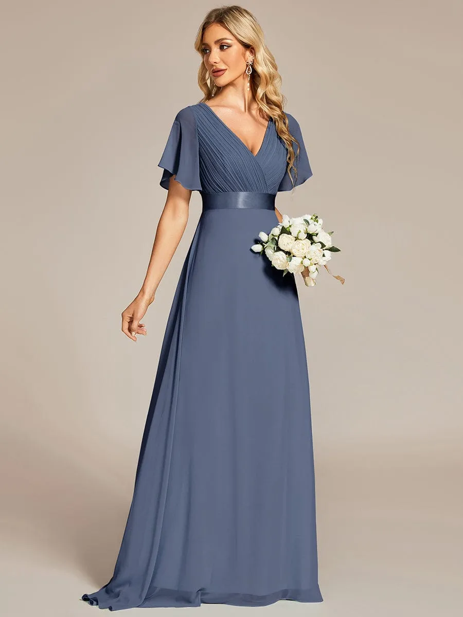 High Waist Short Sleeves Bridesmaid Dress