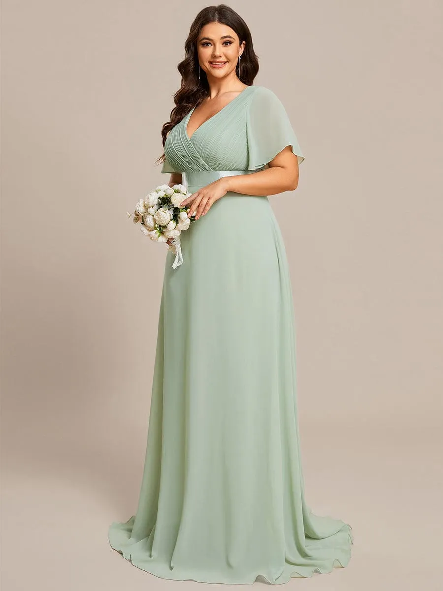 High Waist Short Sleeves Bridesmaid Dress