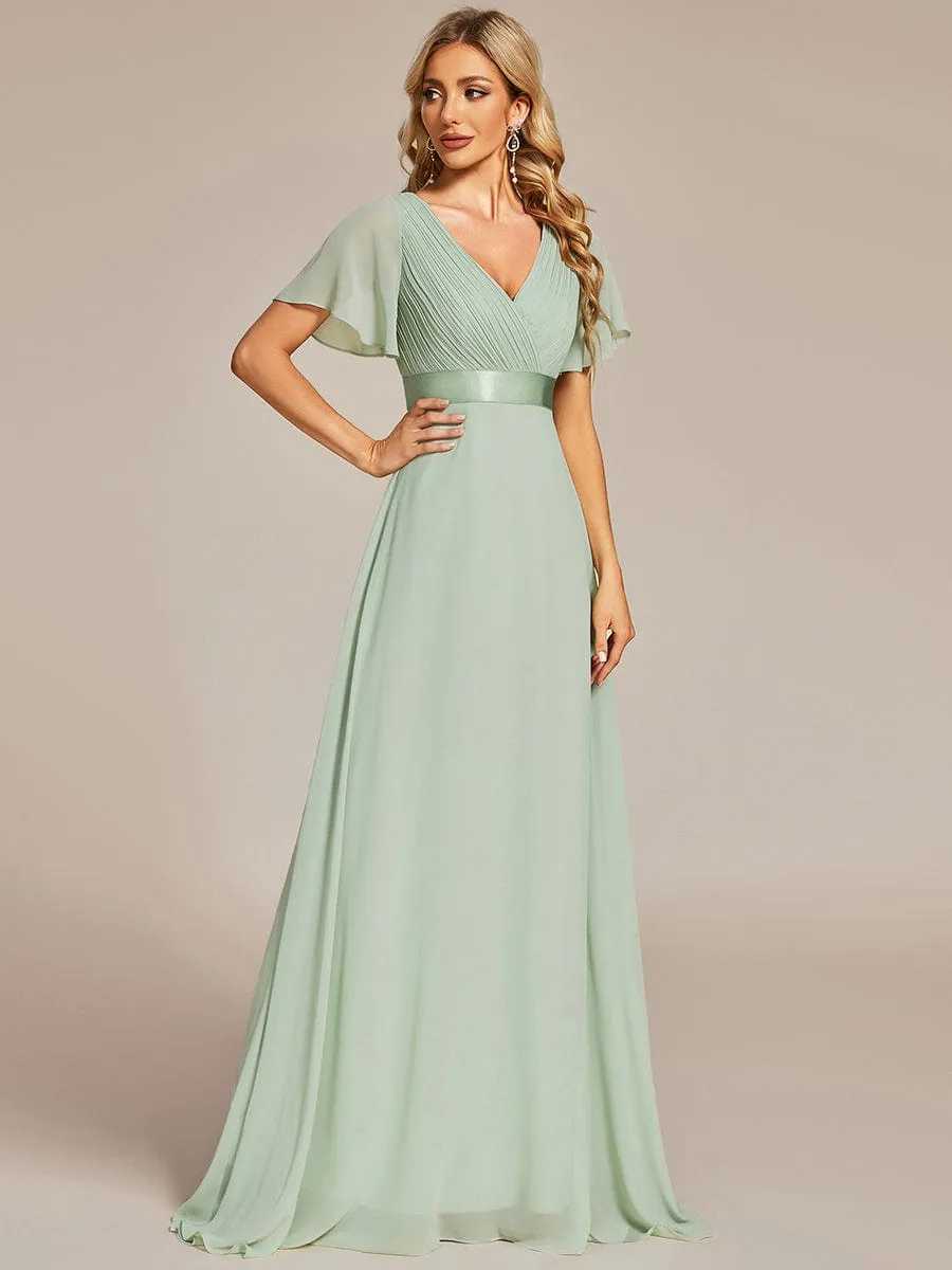 High Waist Short Sleeves Bridesmaid Dress
