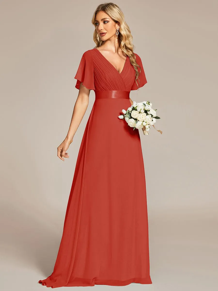 High Waist Short Sleeves Bridesmaid Dress