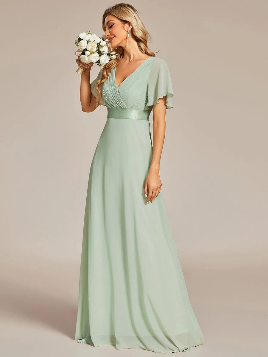 High Waist Short Sleeves Bridesmaid Dress