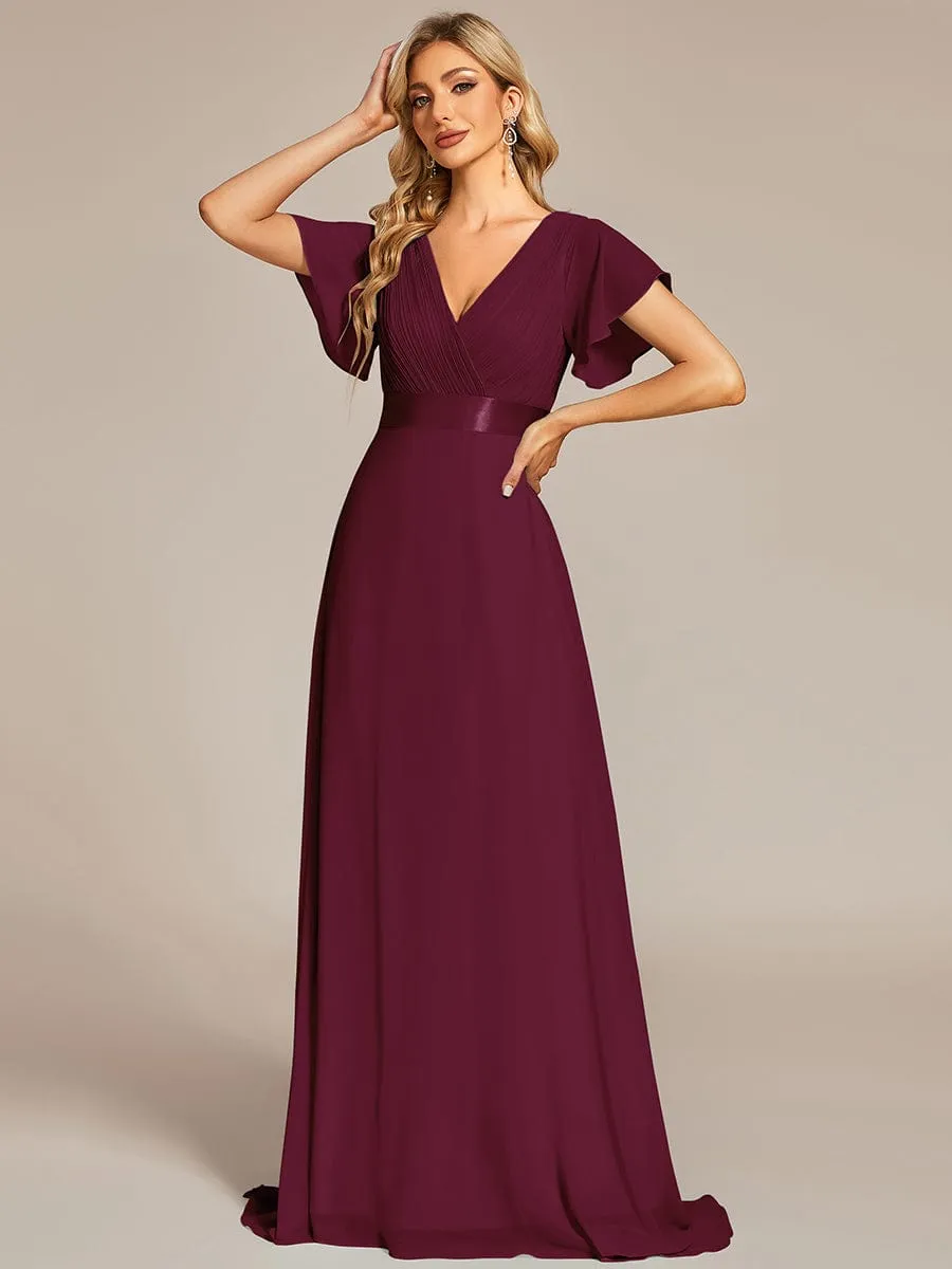 High Waist Short Sleeves Bridesmaid Dress