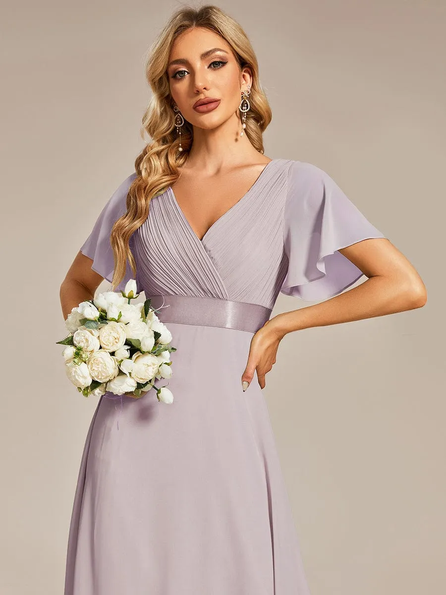 High Waist Short Sleeves Bridesmaid Dress