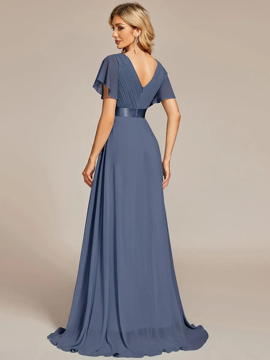 High Waist Short Sleeves Bridesmaid Dress