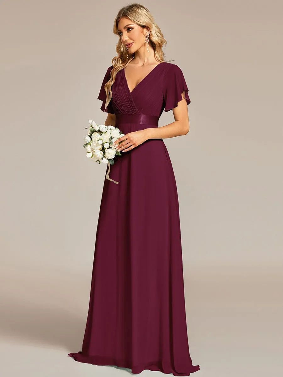 High Waist Short Sleeves Bridesmaid Dress