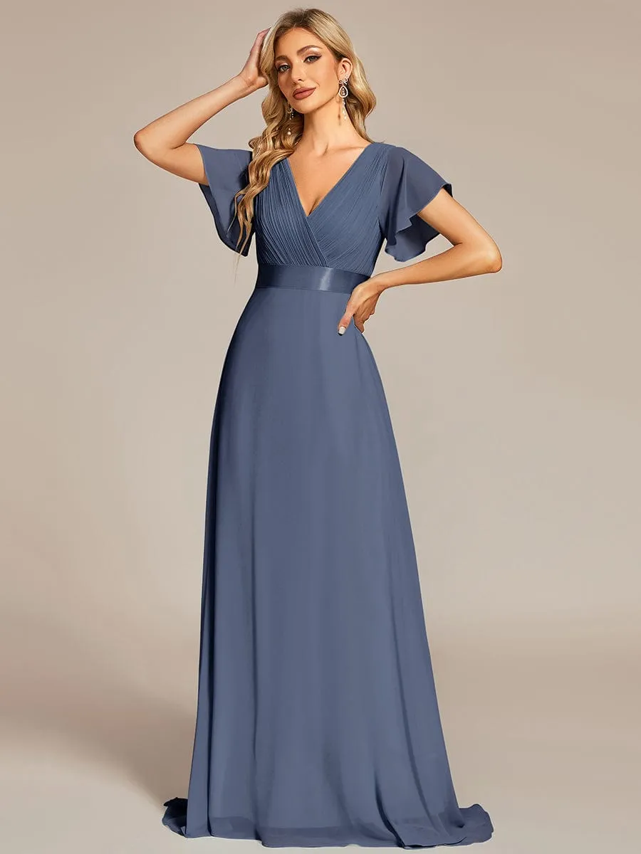 High Waist Short Sleeves Bridesmaid Dress