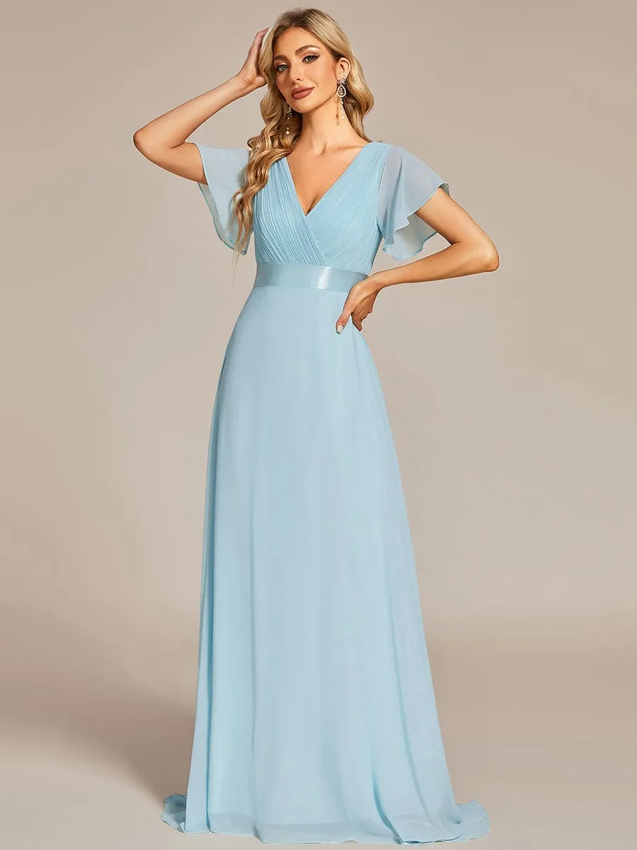 High Waist Short Sleeves Bridesmaid Dress