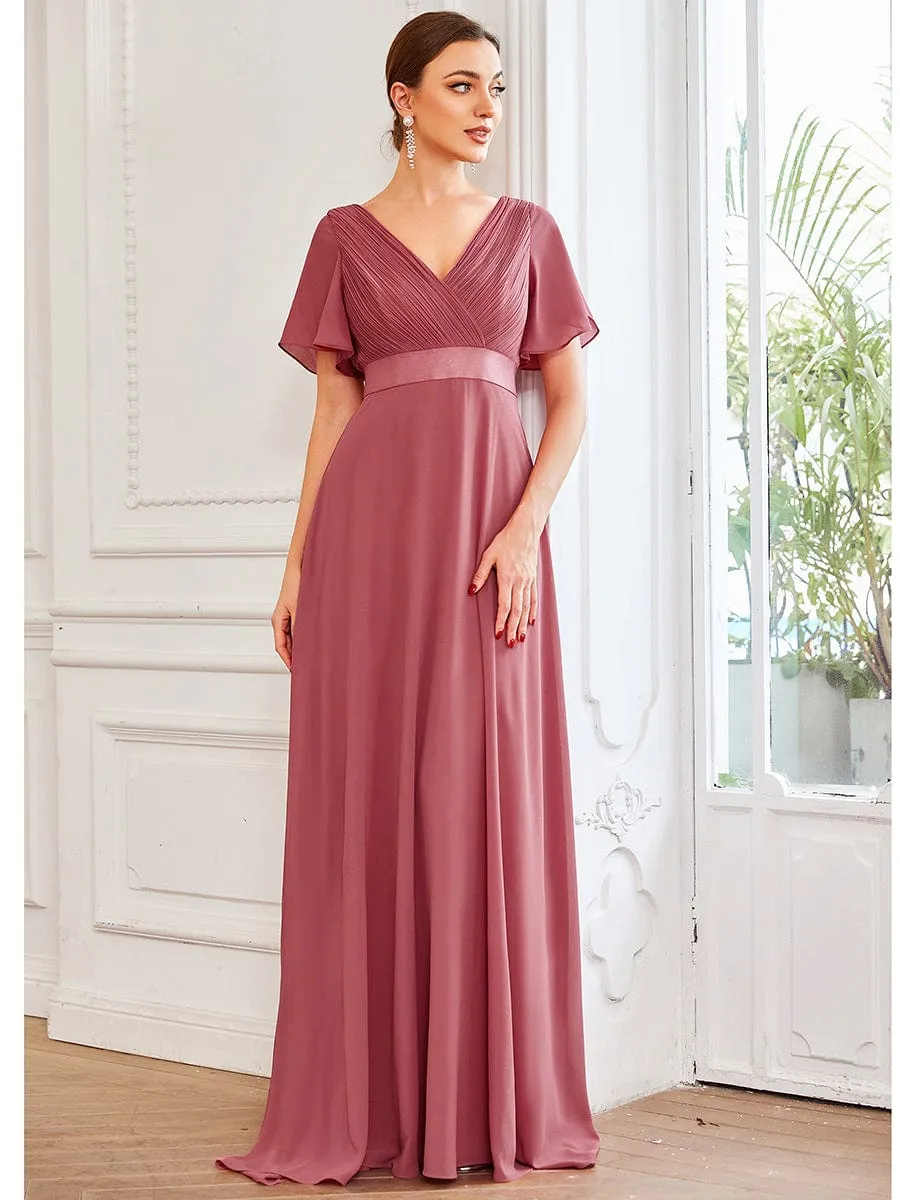 High Waist Short Sleeves Bridesmaid Dress