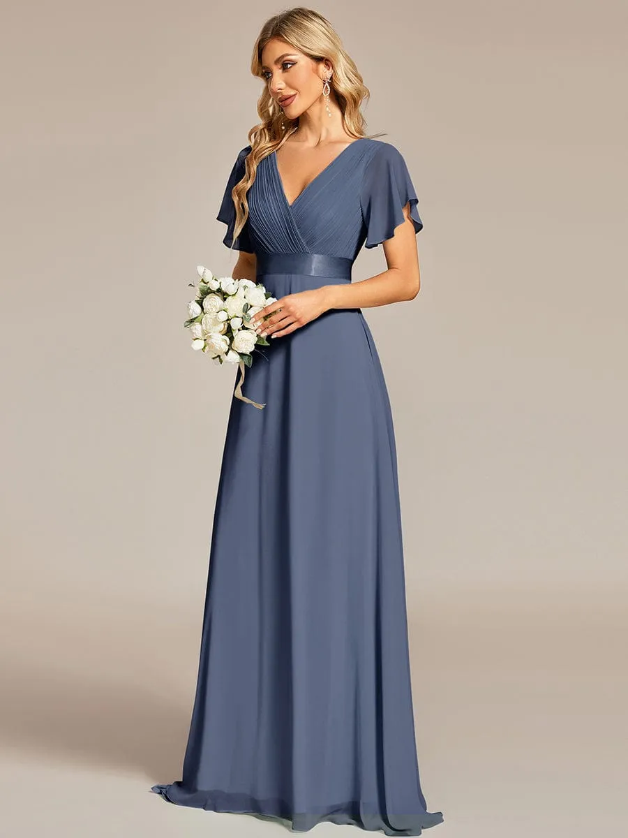 High Waist Short Sleeves Bridesmaid Dress