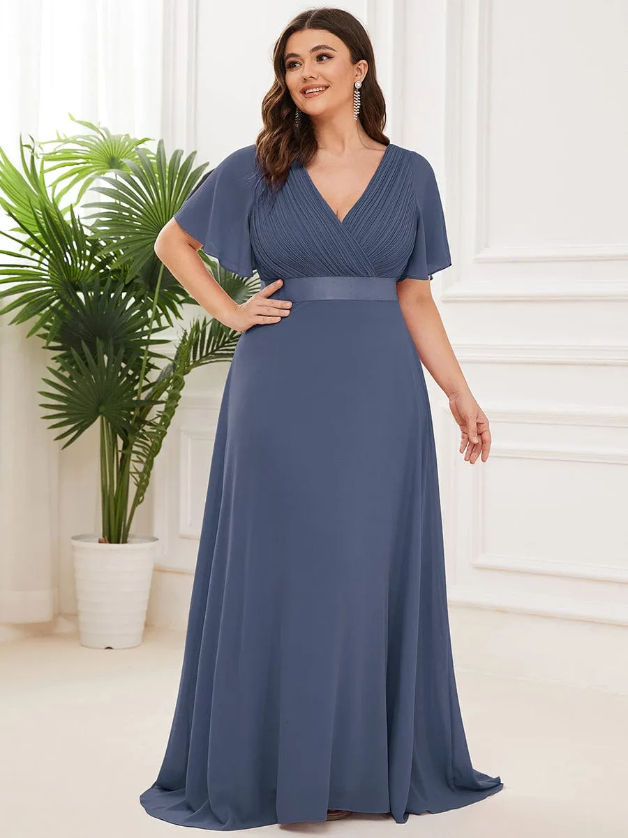High Waist Short Sleeves Bridesmaid Dress