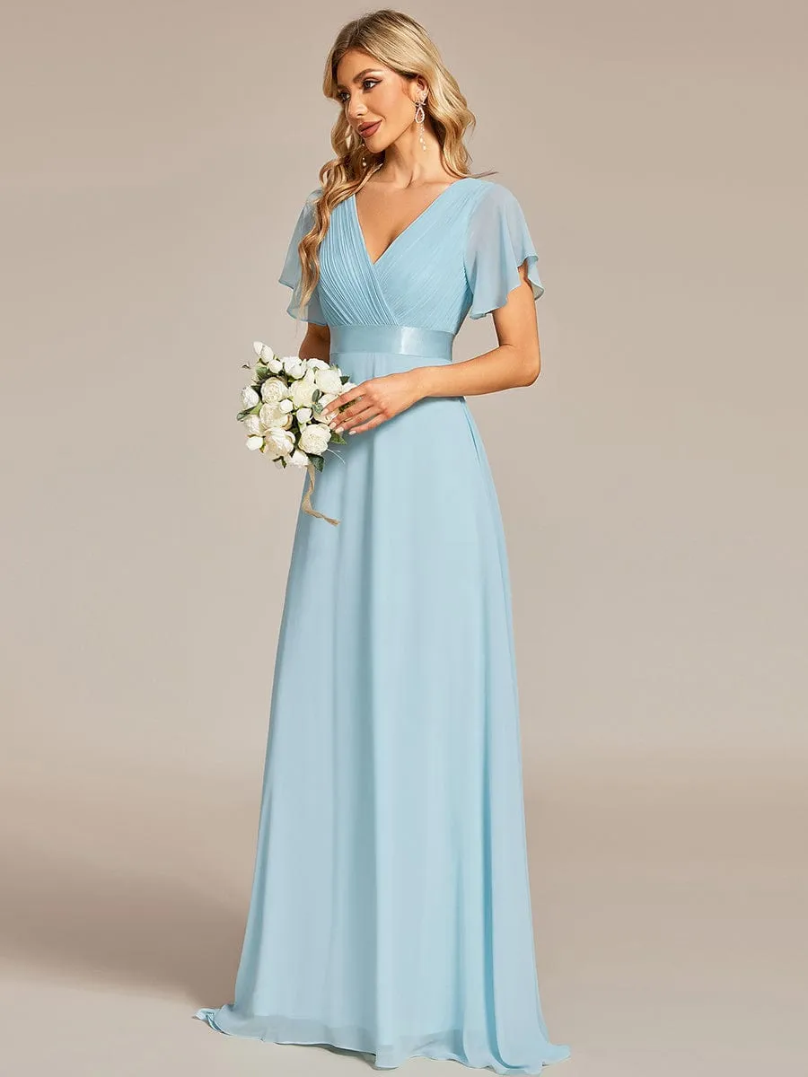 High Waist Short Sleeves Bridesmaid Dress