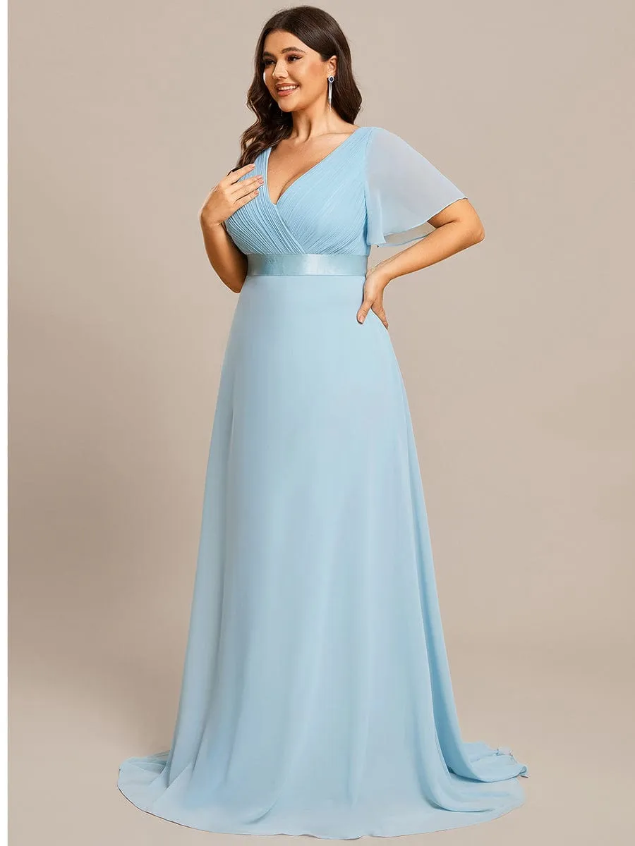 High Waist Short Sleeves Bridesmaid Dress