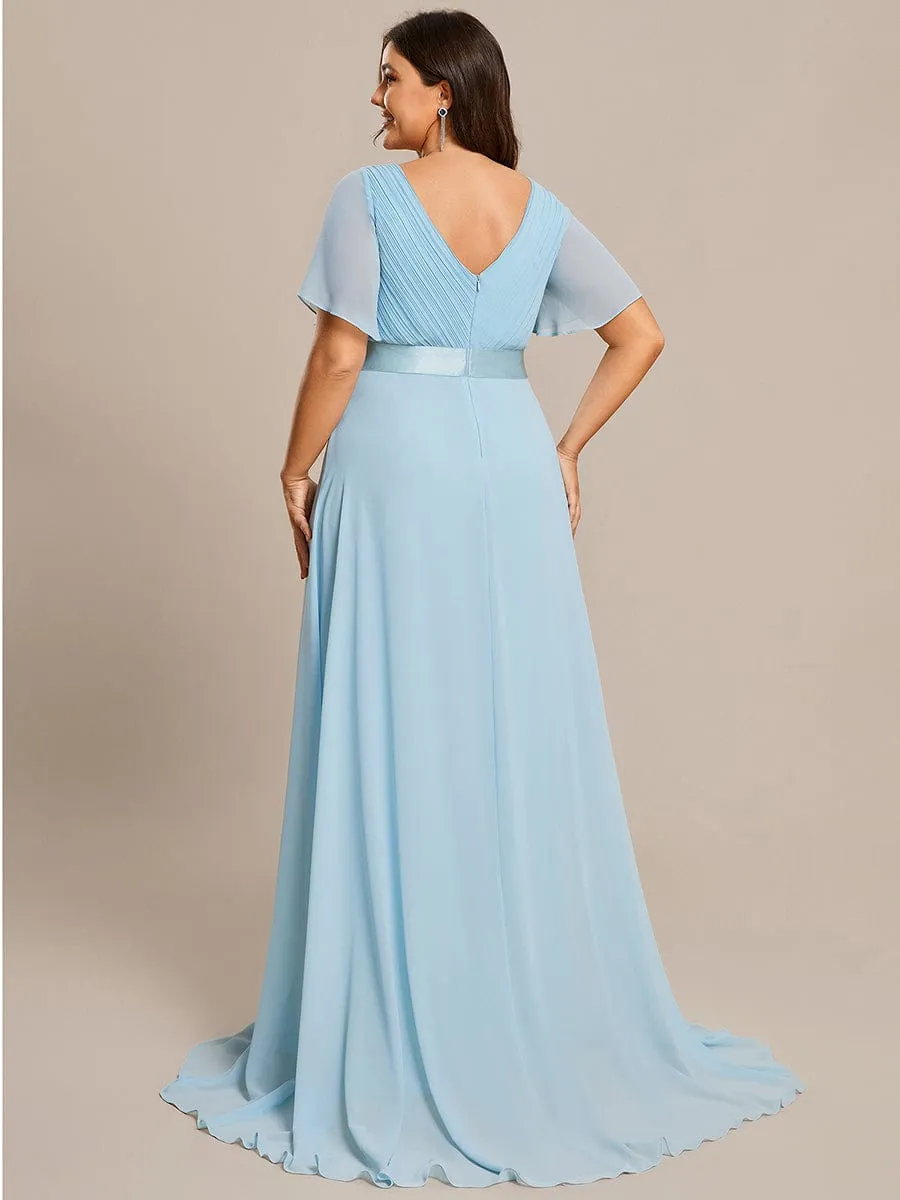 High Waist Short Sleeves Bridesmaid Dress