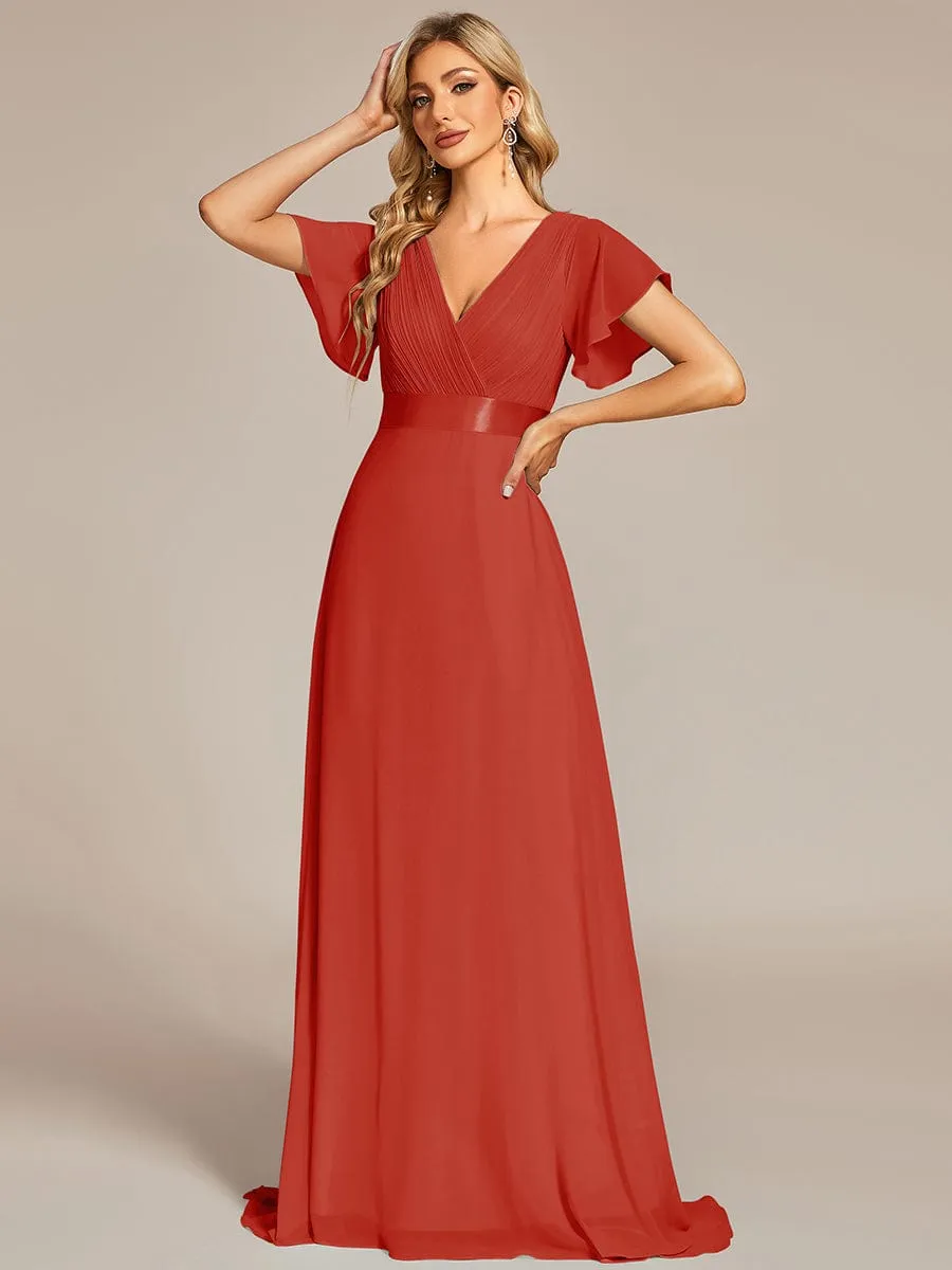 High Waist Short Sleeves Bridesmaid Dress
