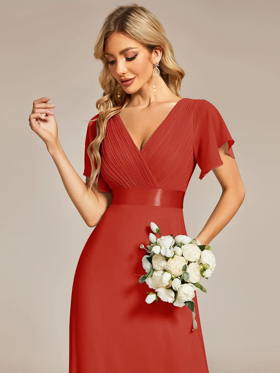 High Waist Short Sleeves Bridesmaid Dress