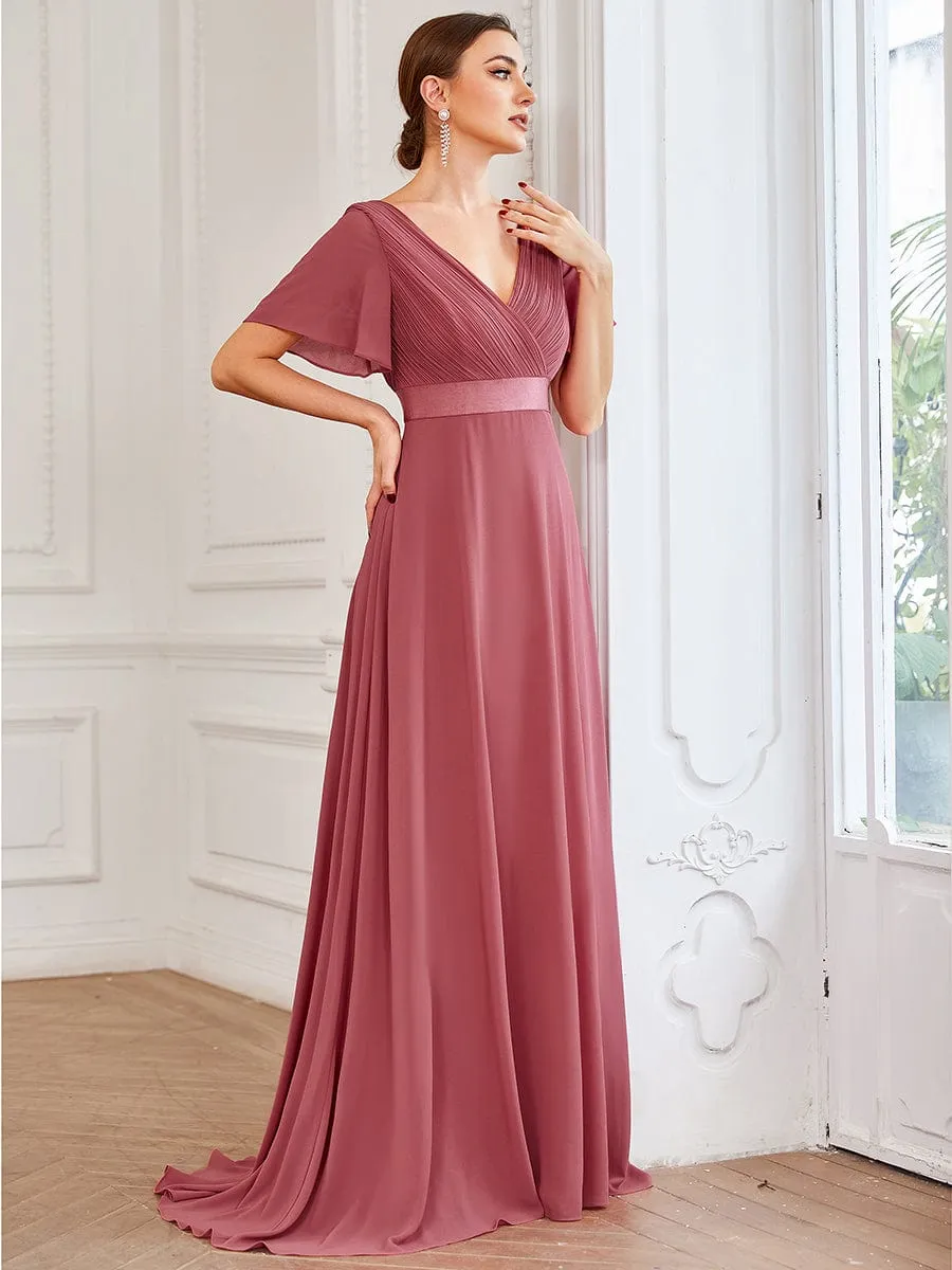 High Waist Short Sleeves Bridesmaid Dress