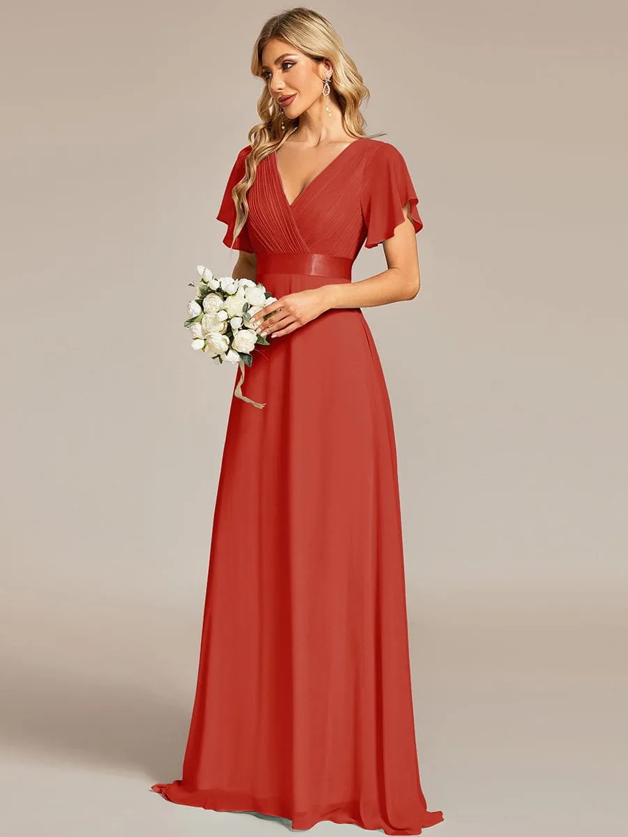 High Waist Short Sleeves Bridesmaid Dress