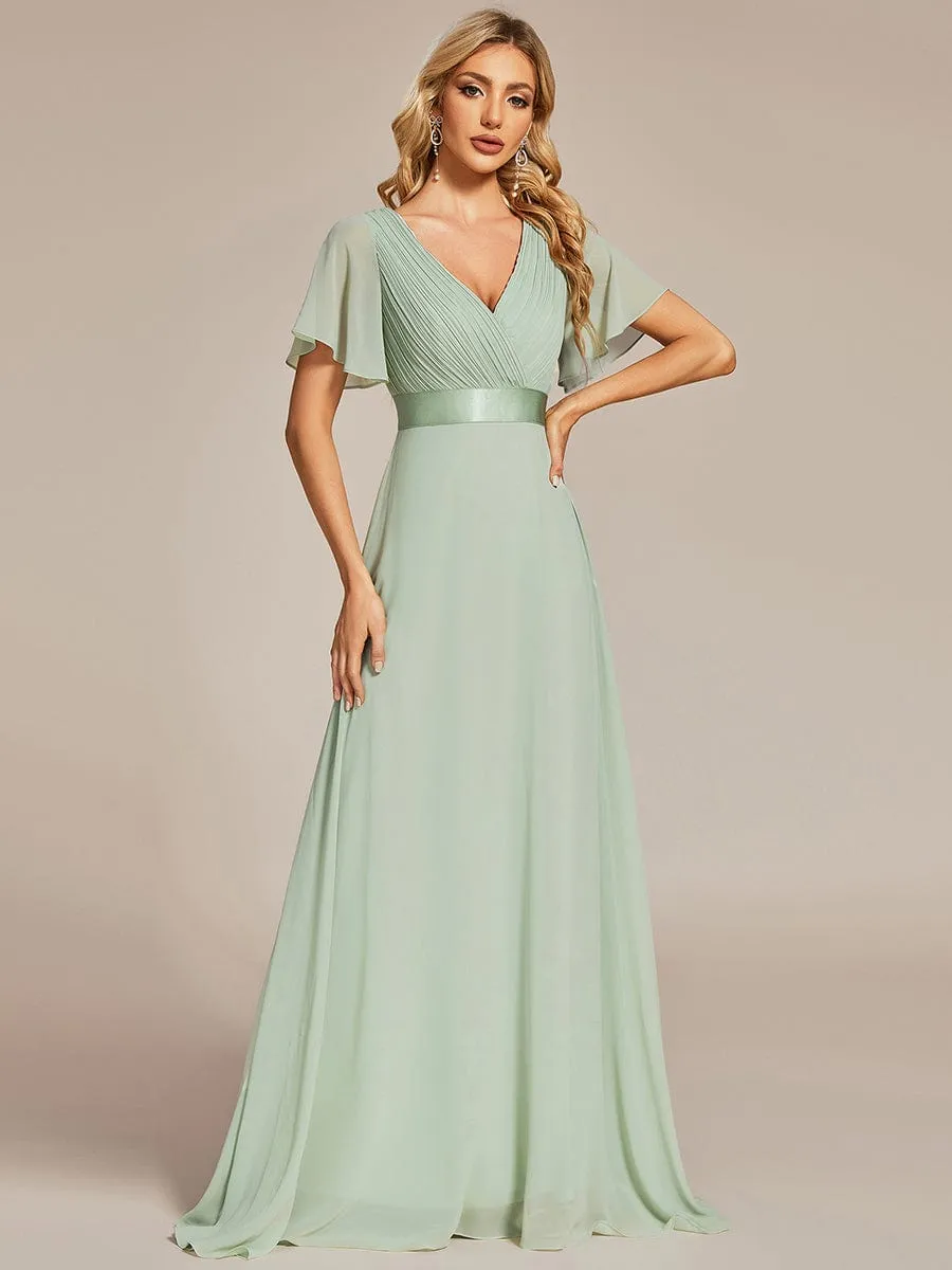 High Waist Short Sleeves Bridesmaid Dress
