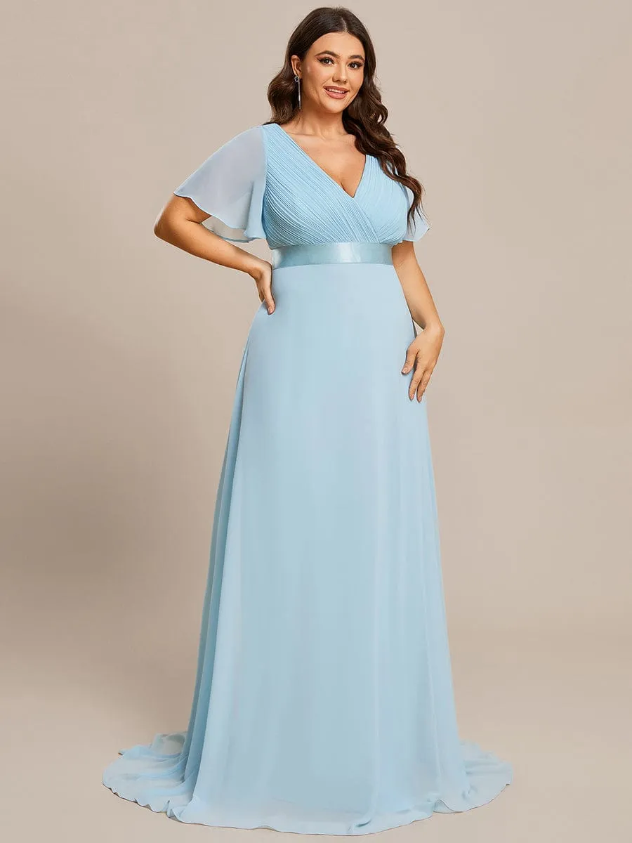High Waist Short Sleeves Bridesmaid Dress