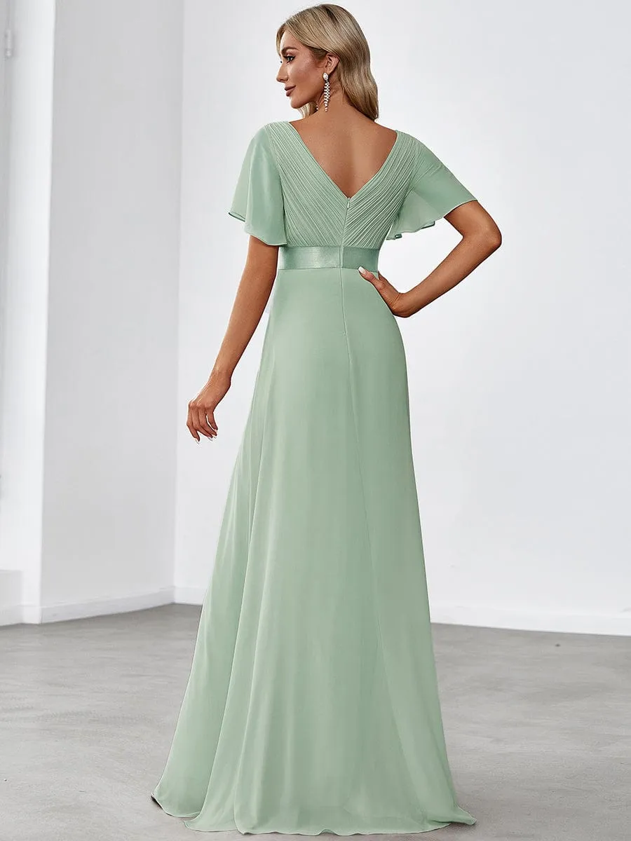 High Waist Short Sleeves Bridesmaid Dress
