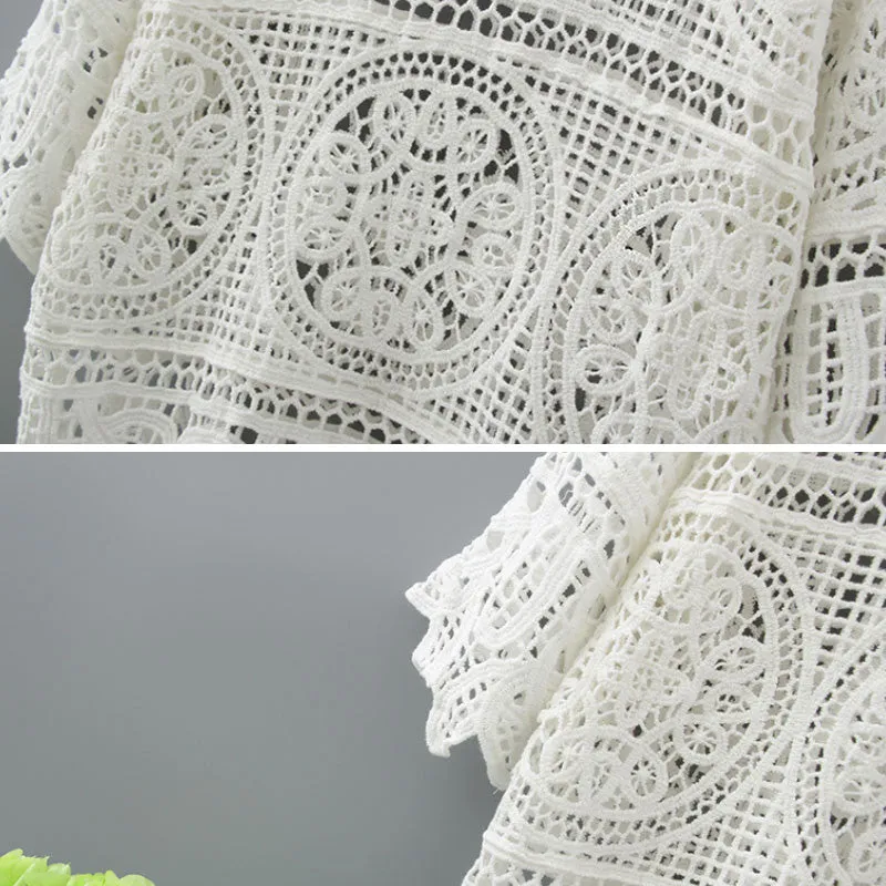 Hollow Out White Blouse Fashion 2018 Summer Crochet Lace Tops Women Transparent Casual Loose Sexy Blouses Womens Clothing