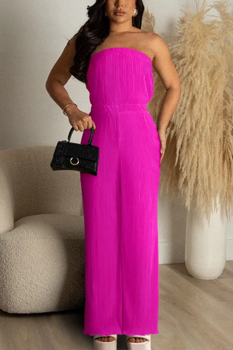 JB298 Strapless Pleated Jumpsuits