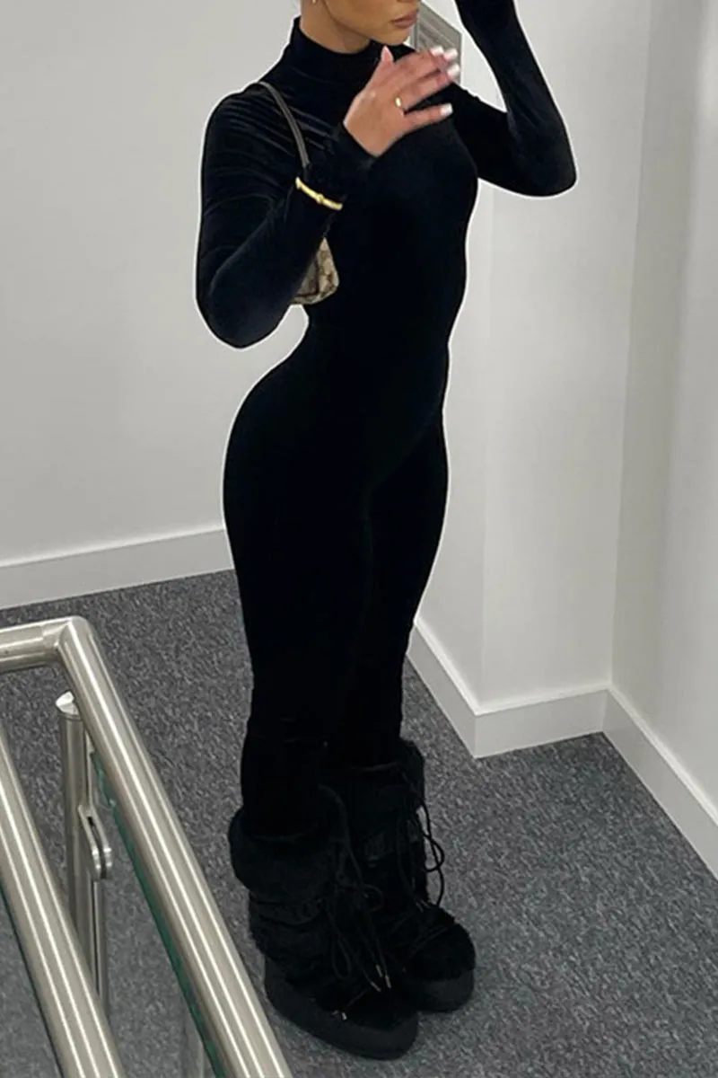 JH805 Velour Fitted Jumpsuits