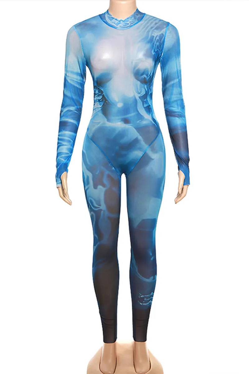 JJ0465 Graphic Mesh Jumpsuits