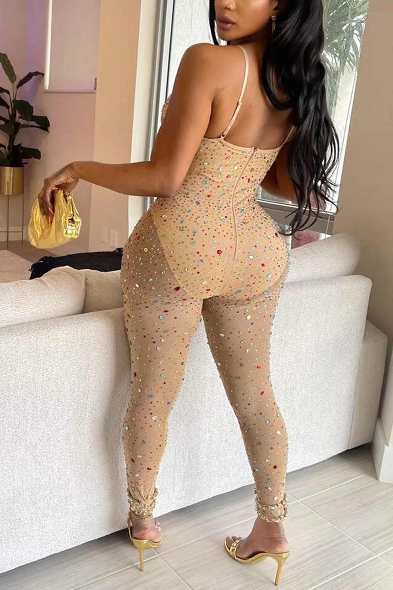 JJ0503 Rhinestones Cami Jumpsuits
