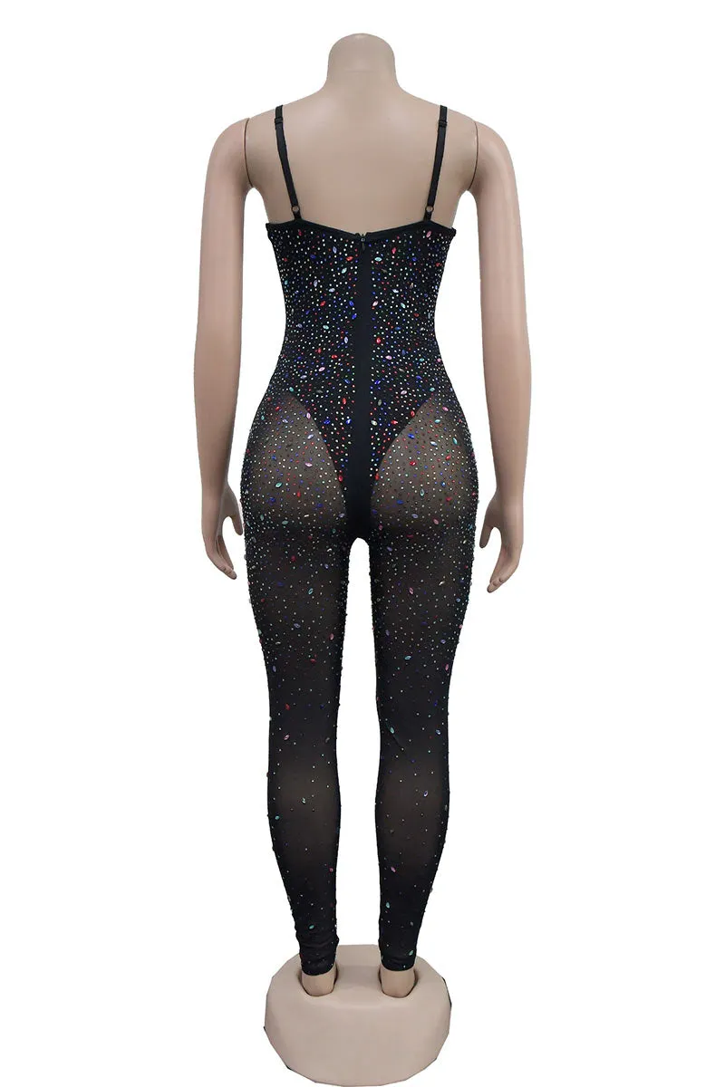 JJ0503 Rhinestones Cami Jumpsuits
