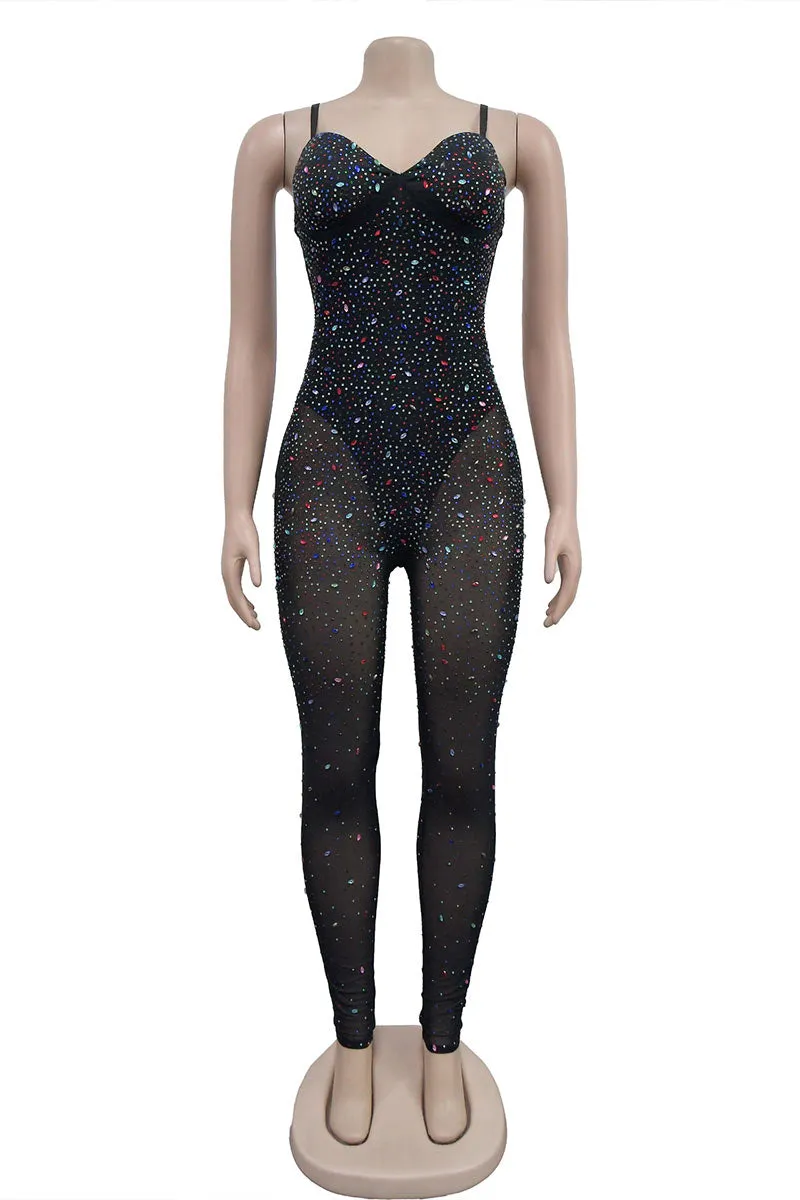 JJ0503 Rhinestones Cami Jumpsuits