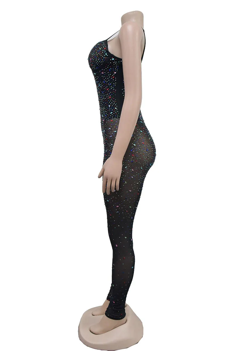 JJ0503 Rhinestones Cami Jumpsuits