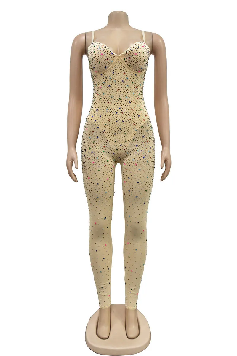 JJ0503 Rhinestones Cami Jumpsuits