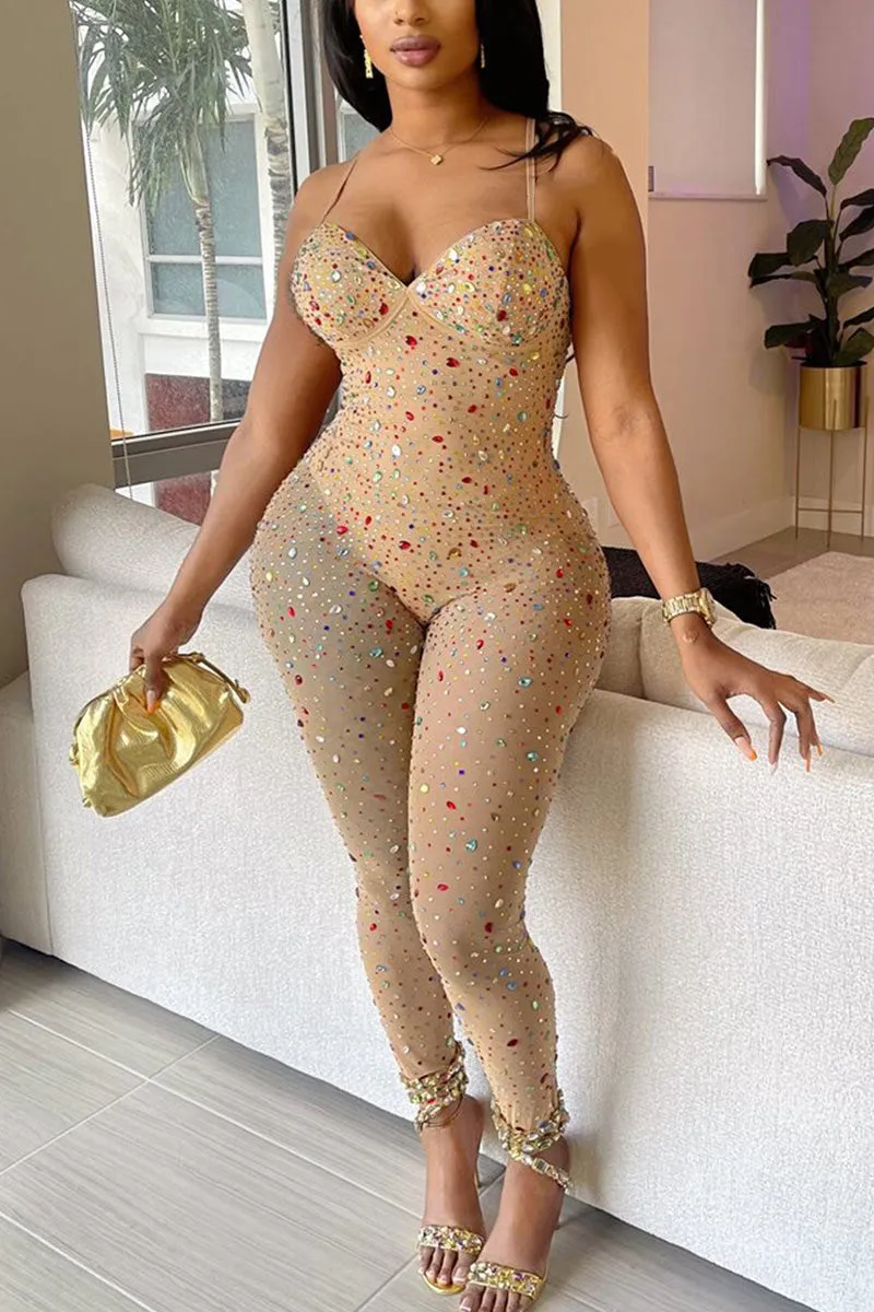 JJ0503 Rhinestones Cami Jumpsuits