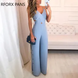 Joskaa Crisscross Spaghetti Strap Button Slit Side Jumpsuit