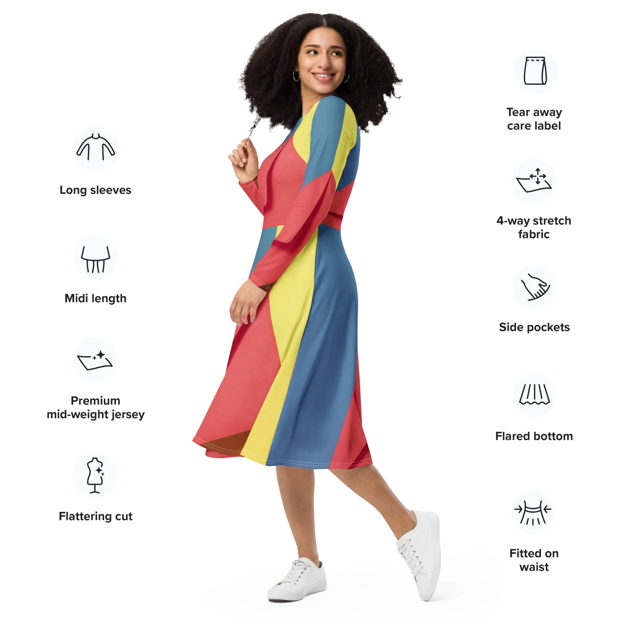 Long Sleeve Midi Dress (Glamourange Premium Long Sleeve Midi Dresses - Design 0017)