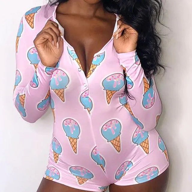Long Sleeve Short Sleepwear Onesie Plus Size