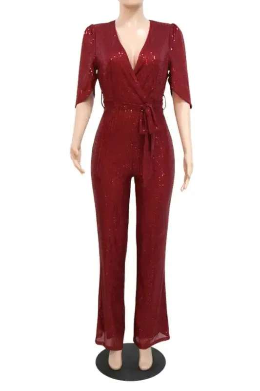 Making Fireworks V-Neck Belted Jumpsuit