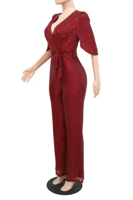 Making Fireworks V-Neck Belted Jumpsuit