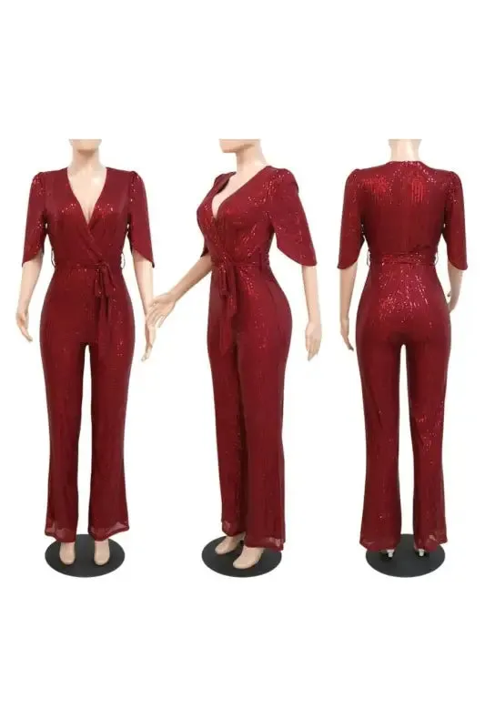 Making Fireworks V-Neck Belted Jumpsuit