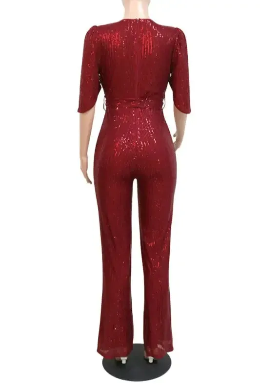 Making Fireworks V-Neck Belted Jumpsuit