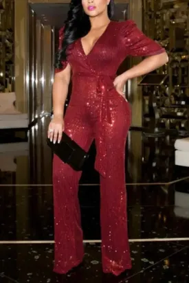 Making Fireworks V-Neck Belted Jumpsuit