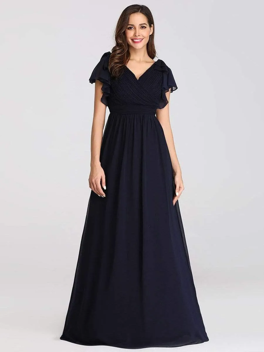 Maxi Long Chiffon Evening Dress for Women with Ruffles Sleeves