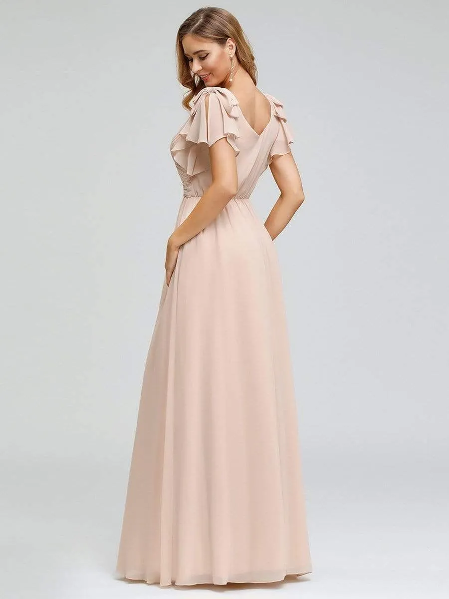 Maxi Long Chiffon Evening Dress for Women with Ruffles Sleeves