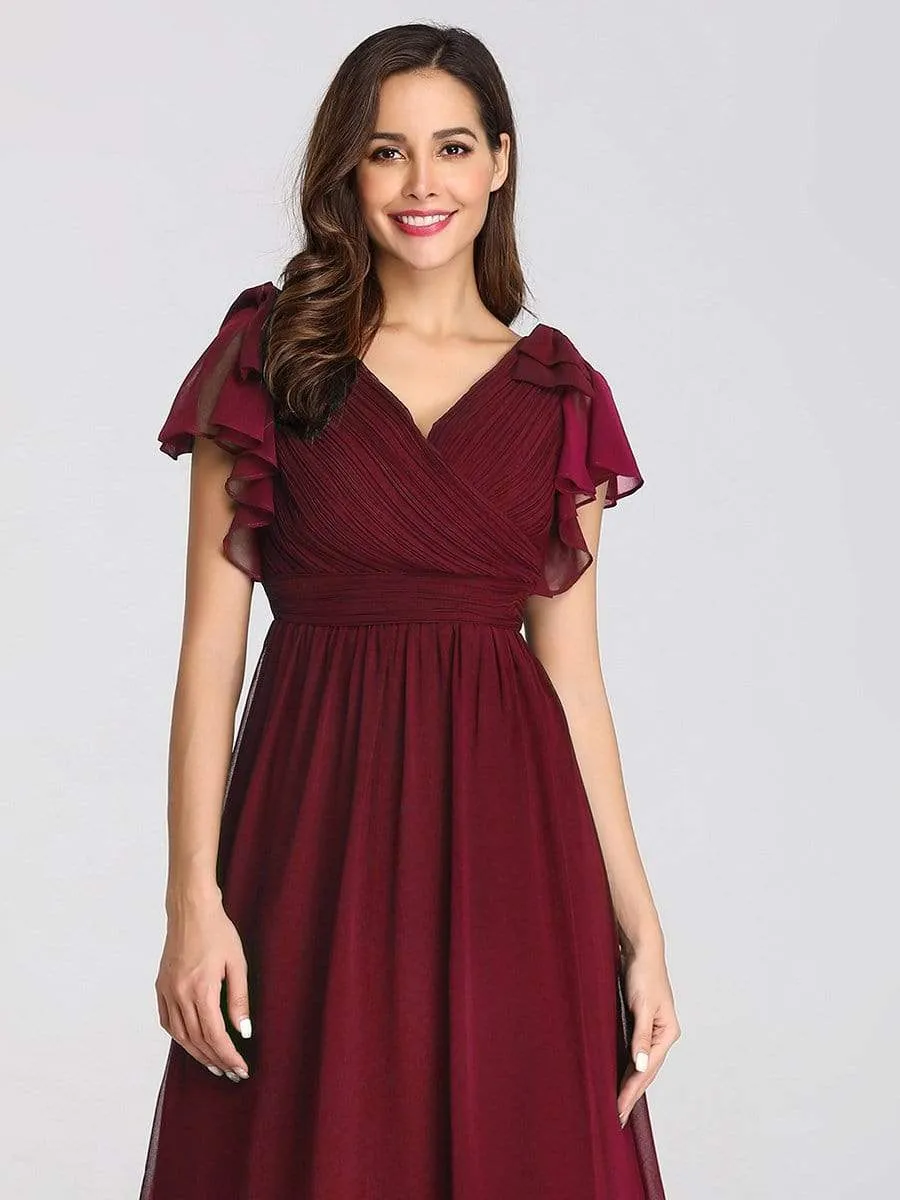 Maxi Long Chiffon Evening Dress for Women with Ruffles Sleeves