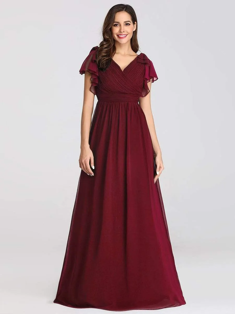 Maxi Long Chiffon Evening Dress for Women with Ruffles Sleeves